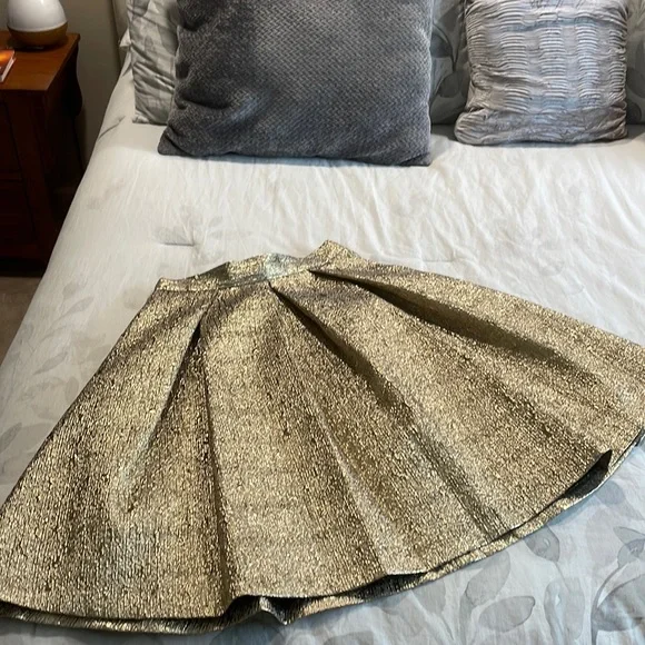 Eliza J Skirts Muted Gold Metallic Flare Pleated Skirt Poshmark